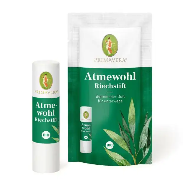 Atmewohl Riechstift by Primavera with herbal scent for on-the-go freshness.